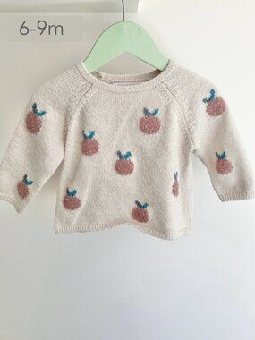 🪴5/$30 Zara 6-9 Months Baby Peach Cream Knit Sweater Fall Cottagecore